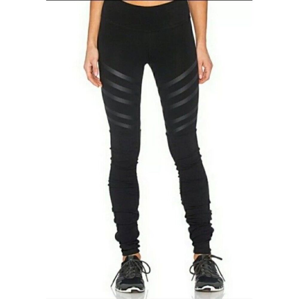 Alo Yoga Stripped Goddess Leggings Women Size M Black Gray Workout - Picture 4 of 5